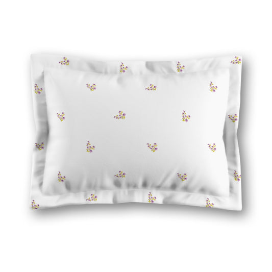 White Microfiber Pillow Sham with Flange, Small Mauve Floral Pattern, King - 22 x 38 inches
