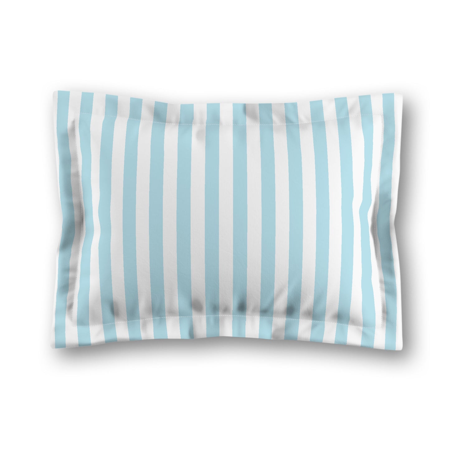 White Microfiber Sham with Flange, Blue Bars on Front, King - 22 x 38 inches