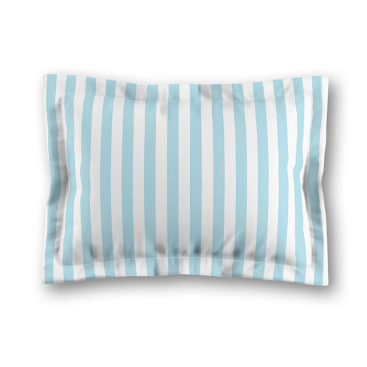 White Microfiber Sham with Flange, Blue Bars on Front, King - 22 x 38 inches