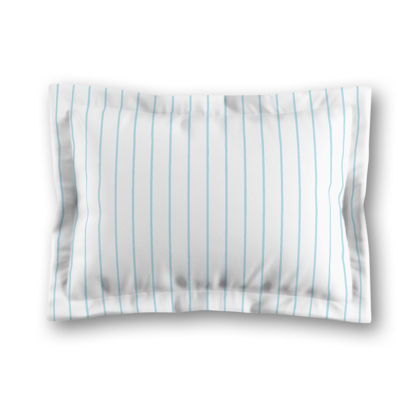 White Microfiber Sham with Flange, Blue Stripes on Front, White Reverse Side, King - 22 x 38 inches