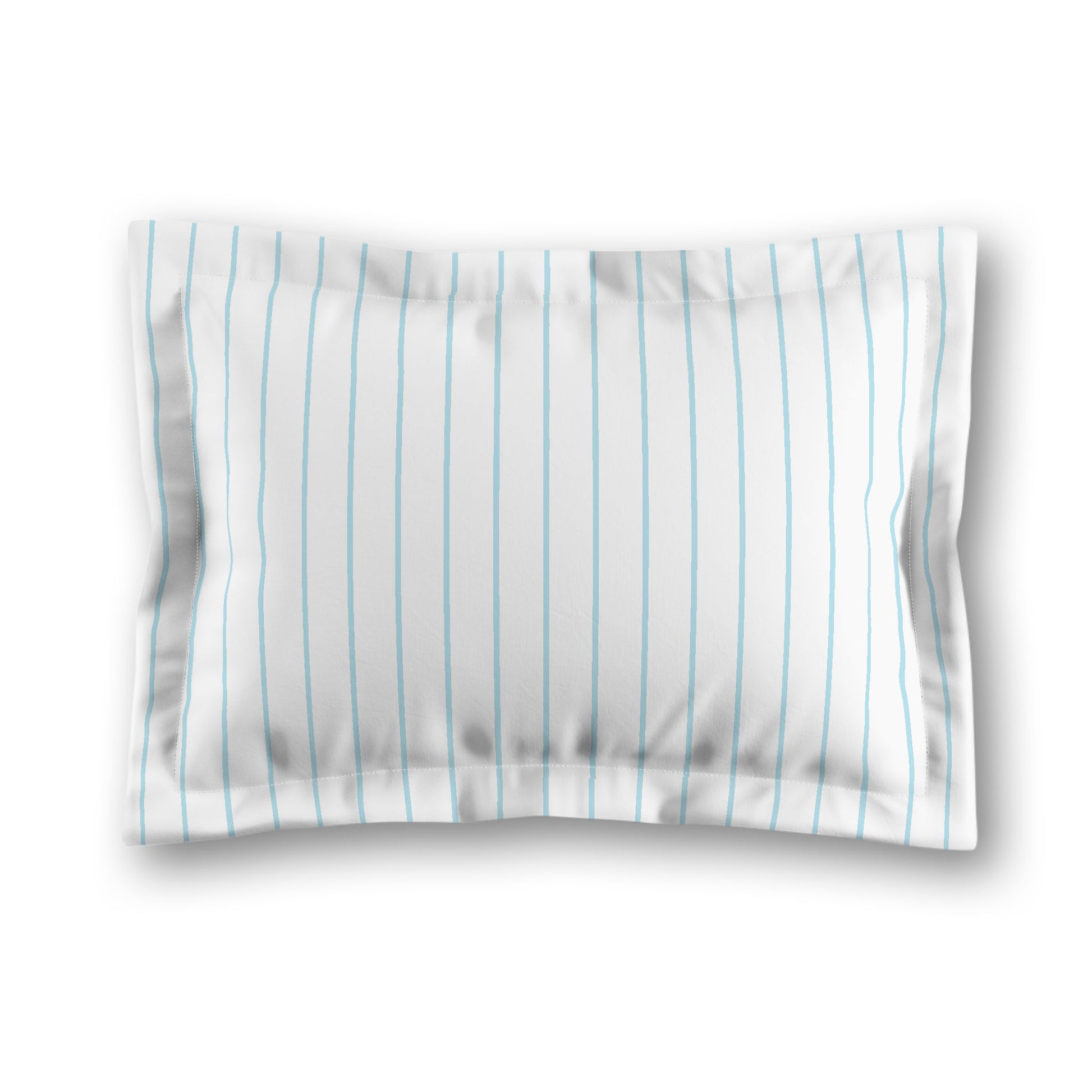 White Microfiber Sham with Flange, Blue Stripes on Front, White Reverse Side, King - 22 x 38 inches