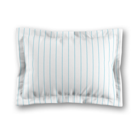 White Microfiber Sham with Flange, Blue Stripes on Front, White Reverse Side, King - 22 x 38 inches