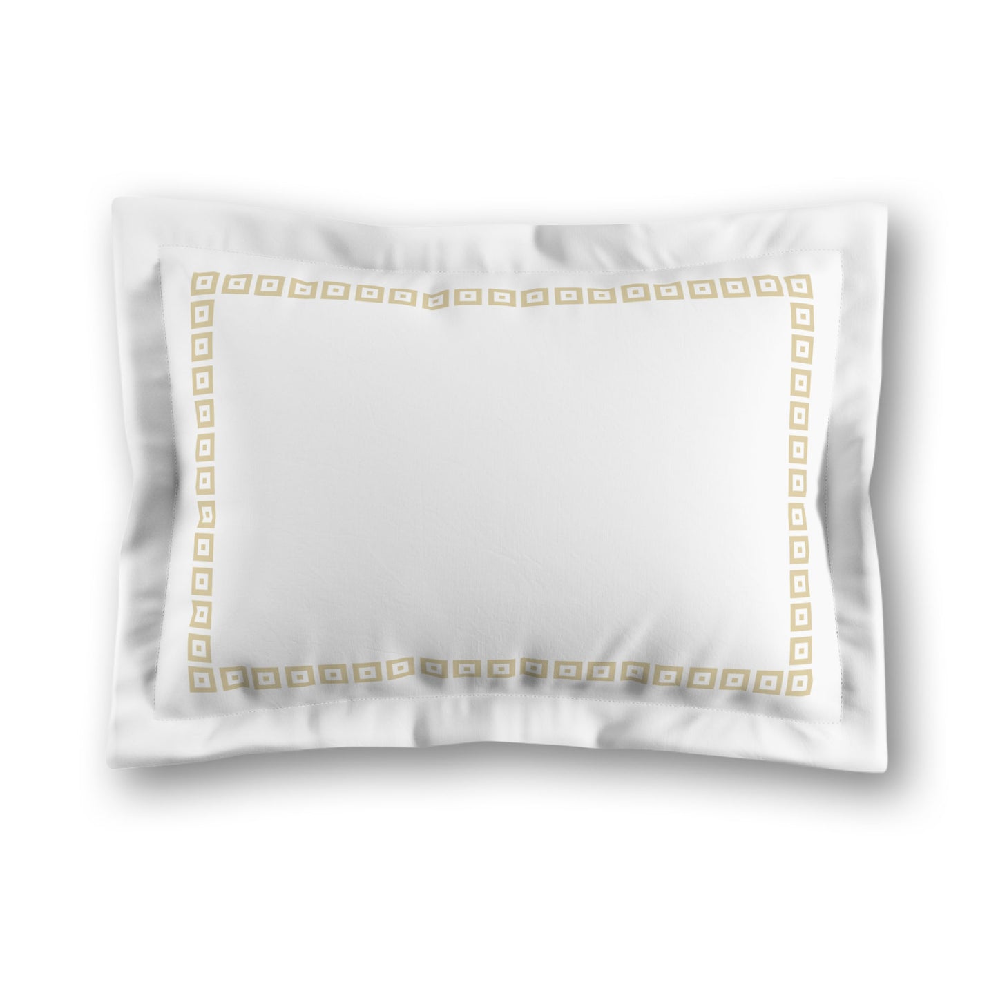 White Microfiber Pillow Sham with Flange, Desert Sand Repeating Square Motif Print, Classic Border, White Reverse Side, King (width x length) 22 x 38 inches / 56 x 97 cm