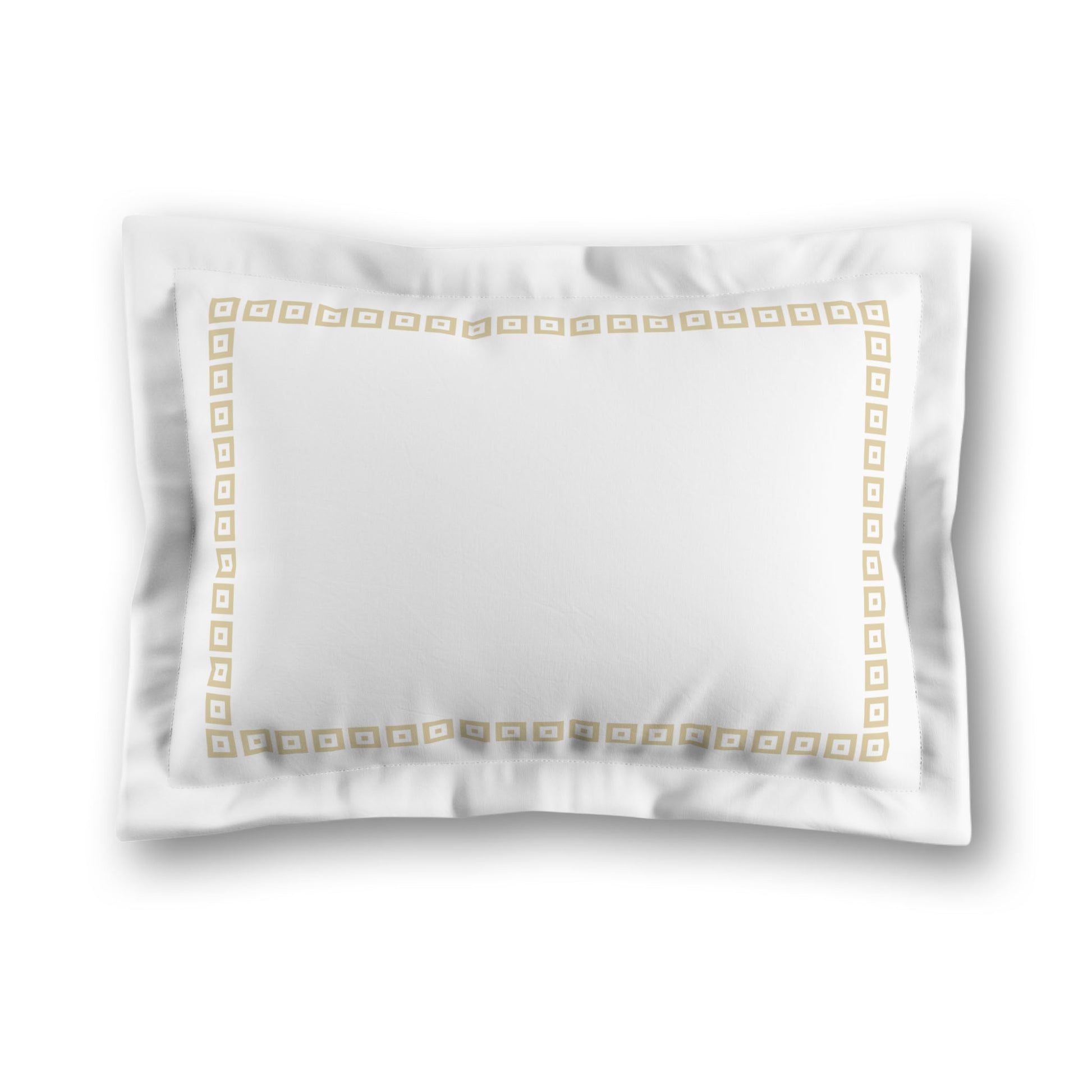 White Microfiber Pillow Sham with Flange, Desert Sand Repeating Square Motif Print, Classic Border, White Reverse Side, King (width x length) 22 x 38 inches / 56 x 97 cm