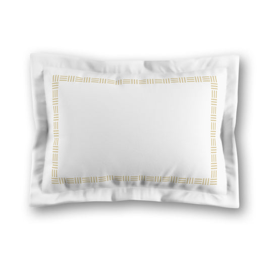 White Microfiber Pillow Sham with Flange, Desert Sand Single Weave Motif Print, Classic Border, White Reverse Side, King (width x length) 22 x 38 inches / 56 x 97 cm