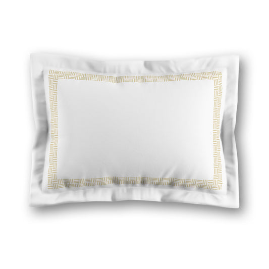 White Microfiber Pillow Sham with Flange, Desert Sand Double Weave Motif Print, Classic Border, White Reverse Side, King (width x length) 22 x 38 inches / 56 x 97 cm