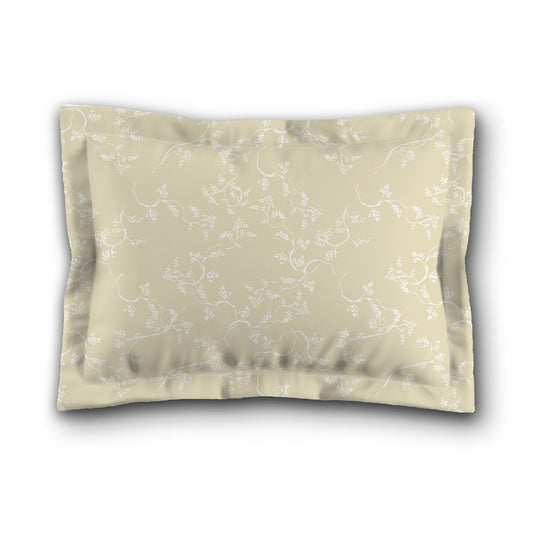 Desert Sand Microfiber Pillow Sham with Flange, White Hand-painted Vine Print, White Reverse Side, King (width x length) 22 x 38 inches / 56 x 97 cm