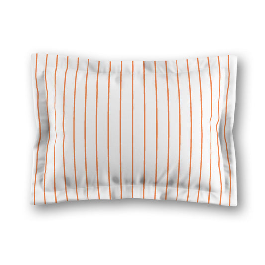 White Microfiber Sham with Flange, Pale Orange Stripes on Front, White Reverse Side | MFSF-1380-151