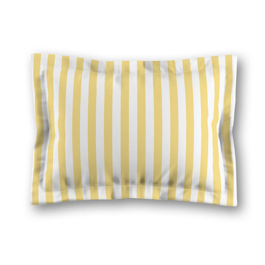 White Microfiber Sham with Flange, Yellow Bars on Front, White Reverse Side, King (width x length) 22 x 38 inches / 56 x 97 cm