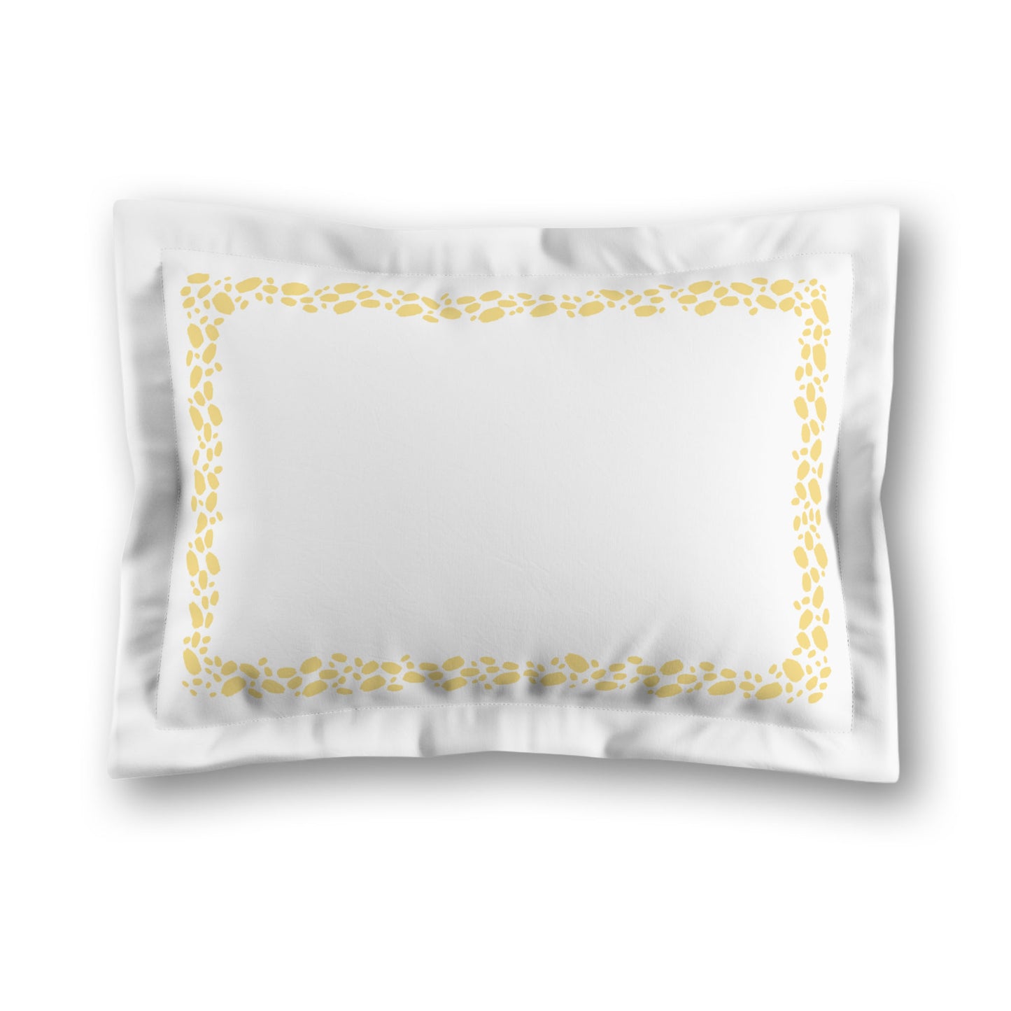 White Microfiber Pillow Sham with Flange, Yellow Hand-painted Dab Motif Print, Classic Border, White Reverse Side, King (width x length) 22 x 38 inches / 56 x 97 cm