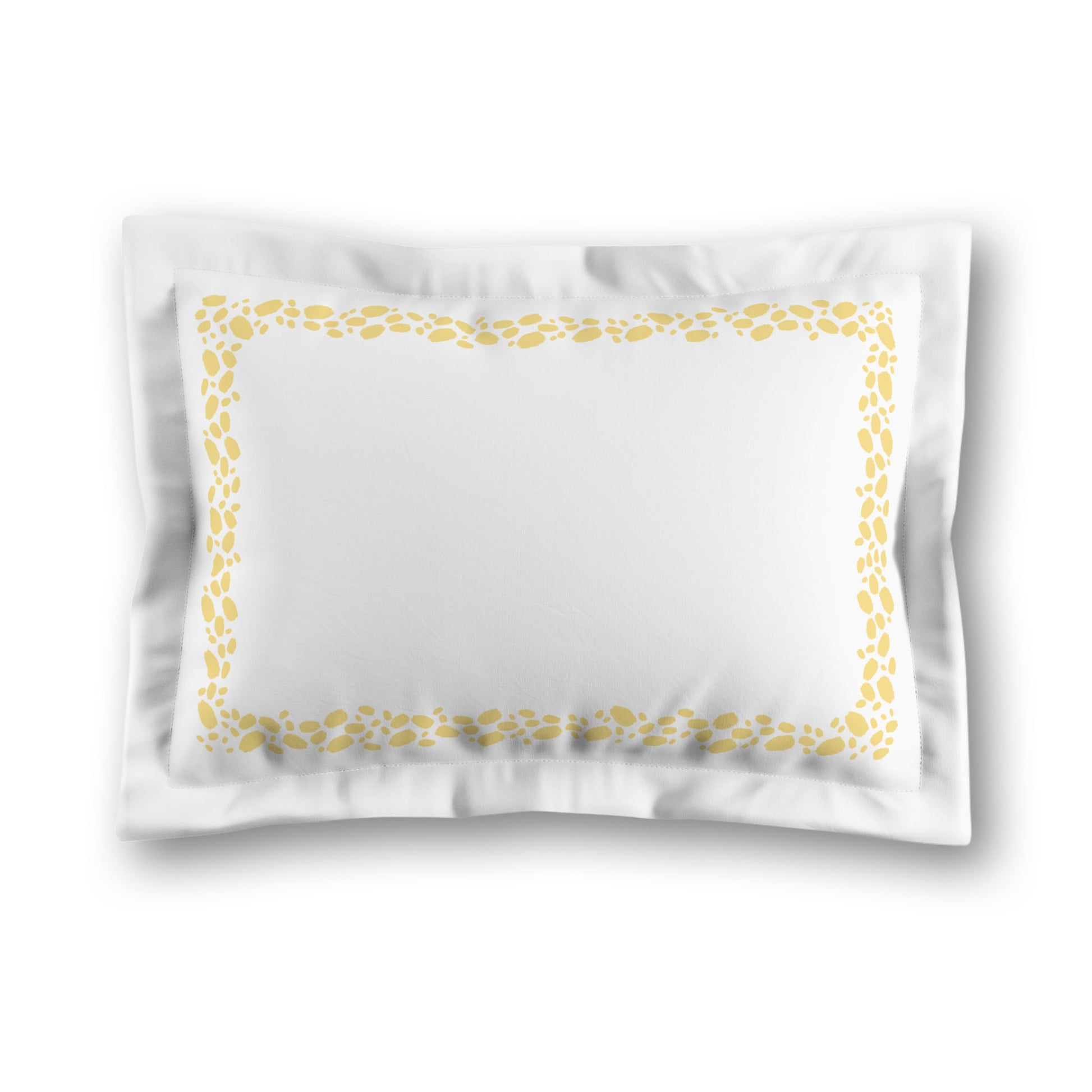 White Microfiber Pillow Sham with Flange, Yellow Hand-painted Dab Motif Print, Classic Border, White Reverse Side, King (width x length) 22 x 38 inches / 56 x 97 cm