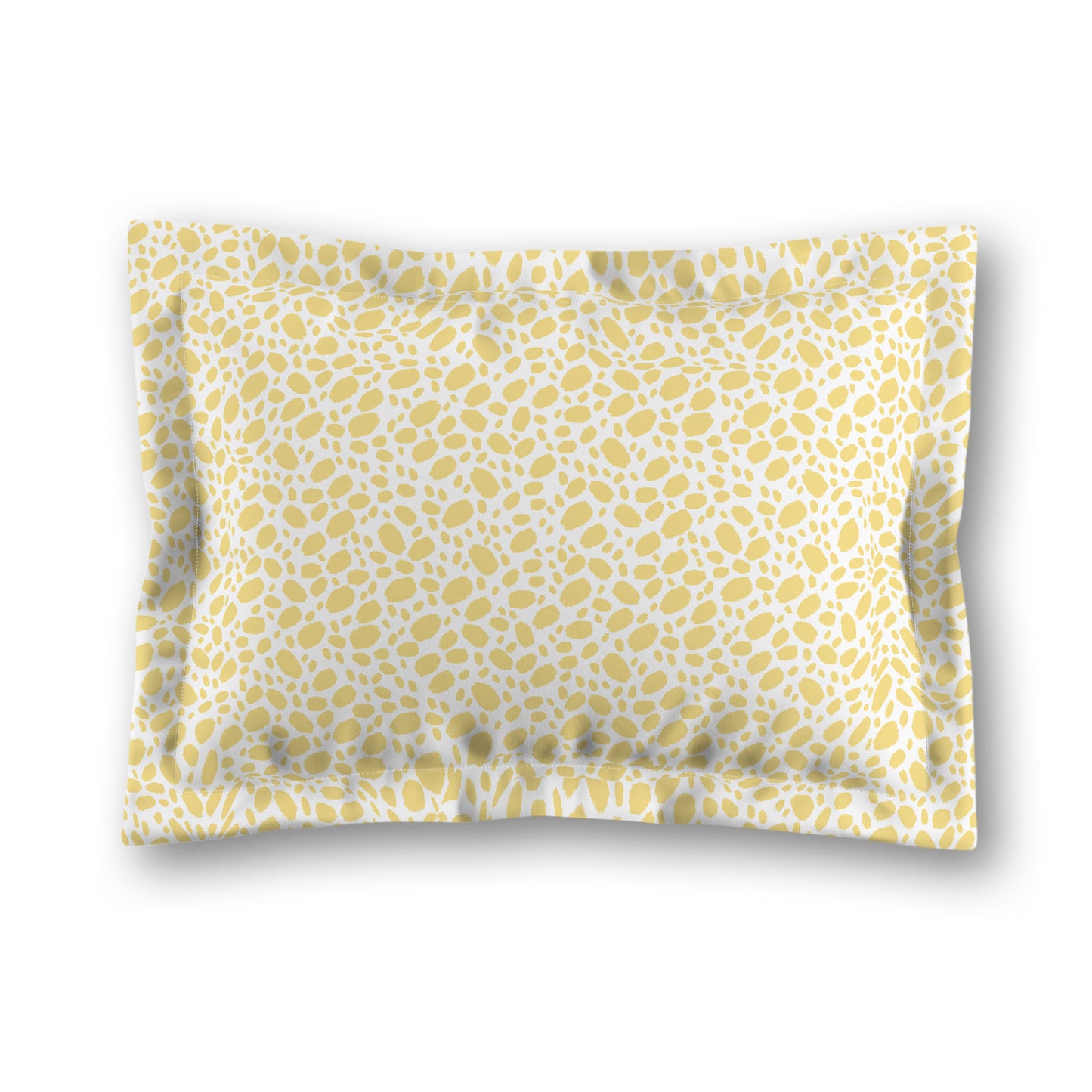 White Microfiber Pillow Sham with Flange, Yellow Hand-painted Dab Motif Print, White Reverse Side, King (width x length) 22 x 38 inches / 56 x 97 cm