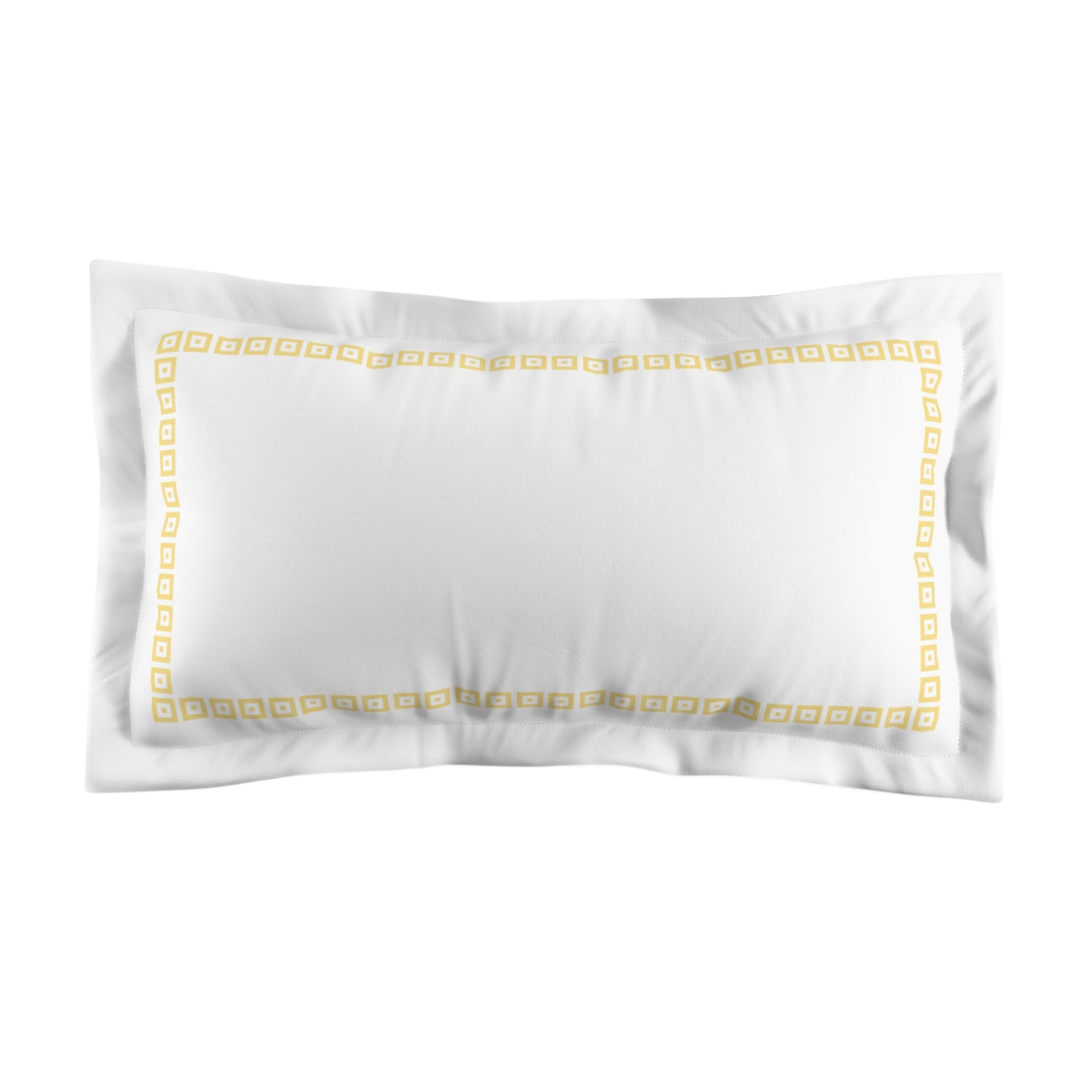 White Microfiber Pillow Sham with Flange, Yellow Repeating Square Motif Print, Classic Border, White Reverse Side, Standard (width x length) 22 x 30 inches / 56 x 76 cm