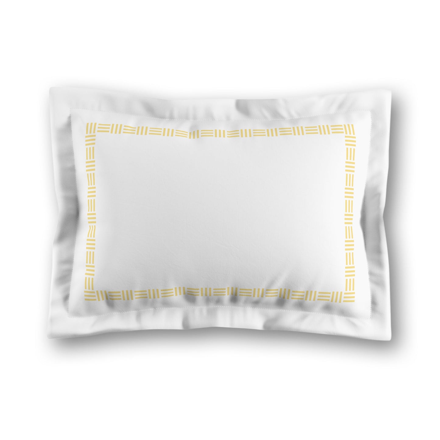 White Microfiber Pillow Sham with Flange, Yellow Single Weave Motif Print, Classic Border, White Reverse Side, King (width x length) 22 x 38 inches / 56 x 97 cm