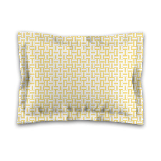 White Microfiber Pillow Sham with Flange, Yellow Single Weave Motif Print, White Reverse Side, King (width x length) 22 x 38 inches / 56 x 97 cm