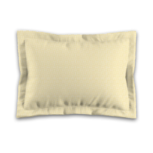 White Microfiber Pillow Sham with Flange, Yellow Double Weave Motif Print, White Reverse Side, King (width x length) 22 x 38 inches / 56 x 97 cm