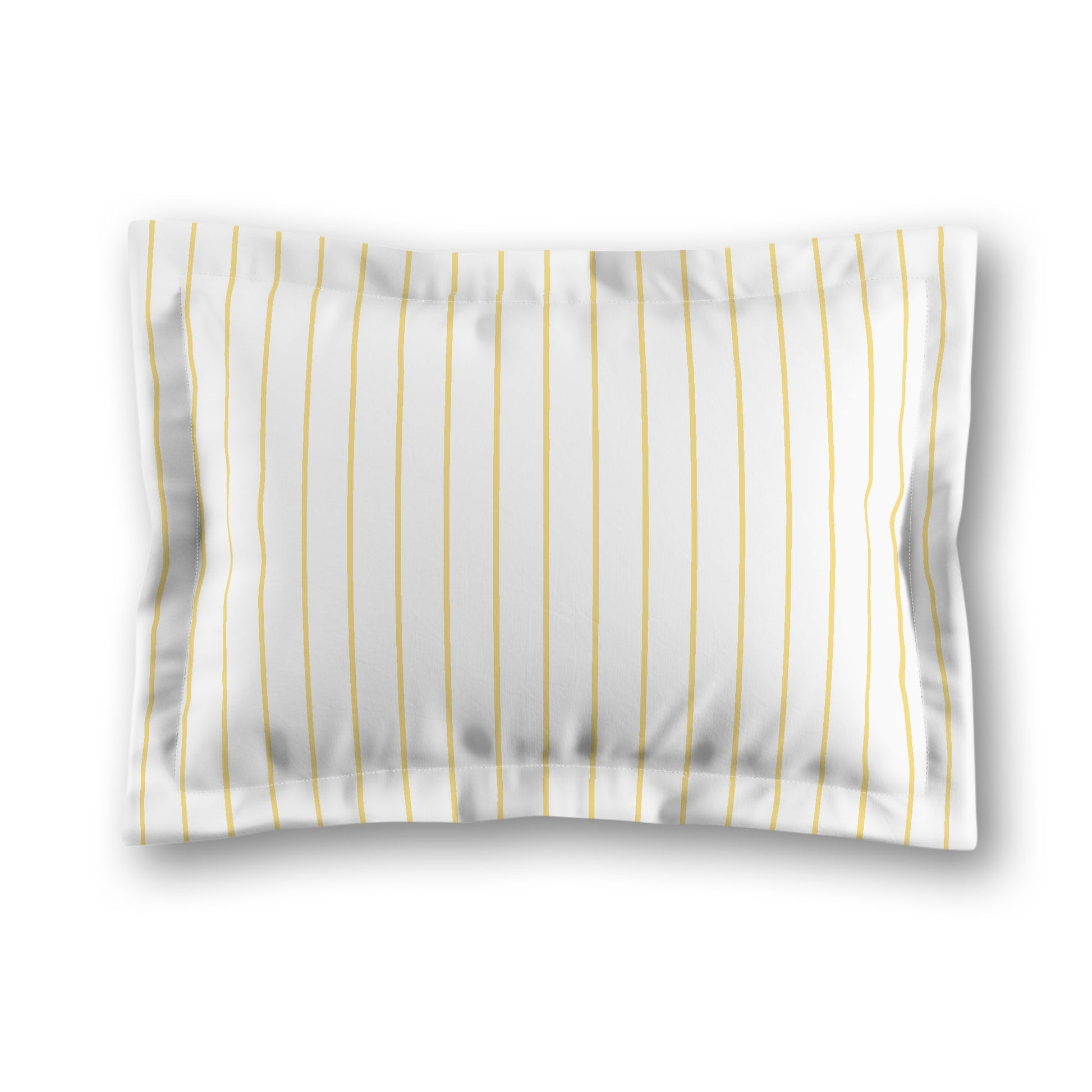 White Microfiber Sham with Flange, Yellow Stripes on Front, White Reverse Side, King (width x length) 22 x 38 inches / 56 x 97 cm
