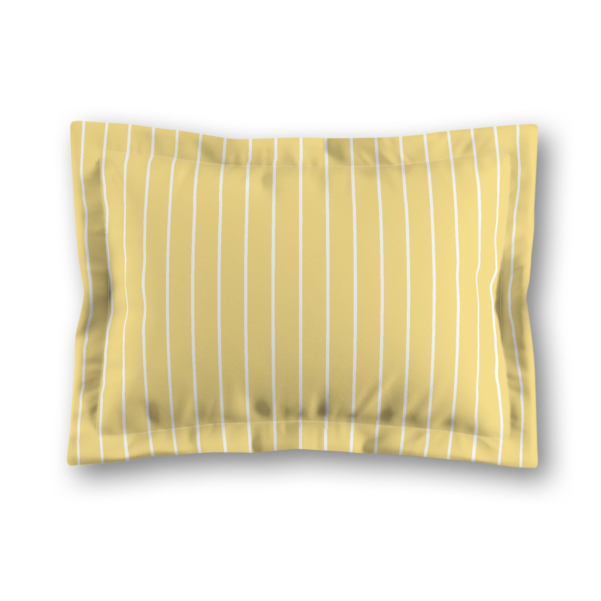 Yellow Microfiber Sham with Flange, White Stripes on Front, White Reverse Side, King (width x length) 22 x 38 inches / 56 x 97 cm