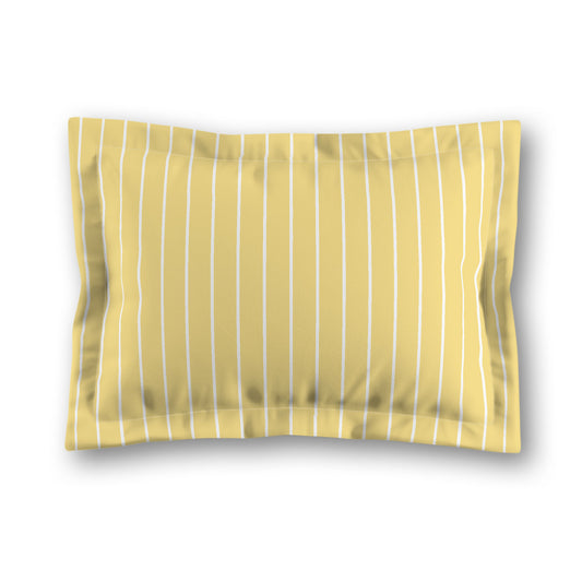 Yellow Microfiber Sham with Flange, White Stripes on Front, White Reverse Side, King (width x length) 22 x 38 inches / 56 x 97 cm