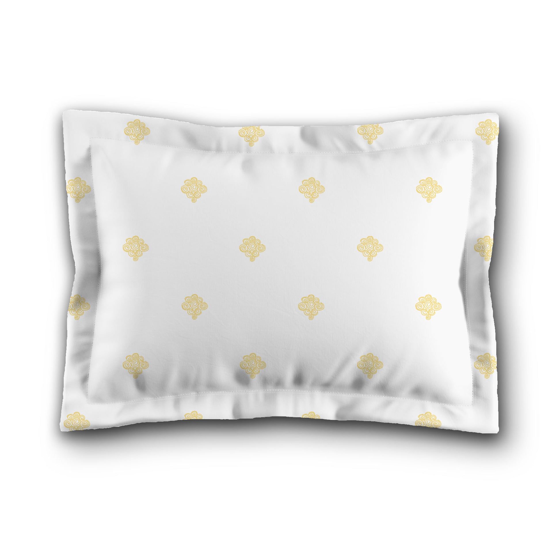 White Microfiber Pillow Sham with Flange, Yellow Hand-painted Swizzle Motif Print, White Reverse Side, King (width x length) 22 x 38 inches / 56 x 97 cm