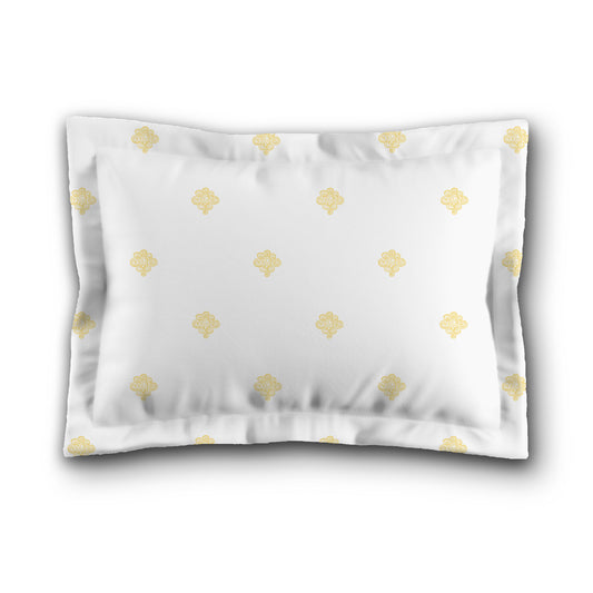 White Microfiber Pillow Sham with Flange, Yellow Hand-painted Swizzle Motif Print, White Reverse Side, King (width x length) 22 x 38 inches / 56 x 97 cm