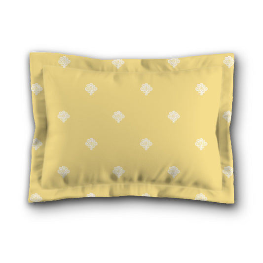 Yellow Microfiber Pillow Sham with Flange, White Hand-painted Swizzle Motif Print, White Reverse Side, King (width x length) 22 x 38 inches / 56 x 97 cm