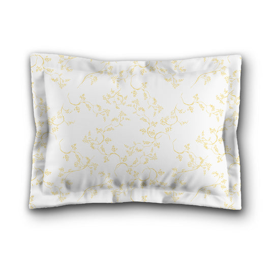 White Microfiber Pillow Sham with Flange, Yellow Hand-painted Vine Print, White Reverse Side, King (width x length) 22 x 38 inches / 56 x 97 cm