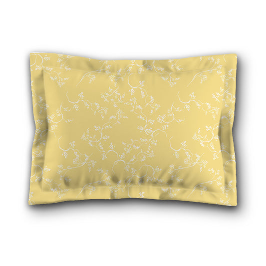 Yellow Microfiber Pillow Sham with Flange, White Hand-painted Vine Print, White Reverse Side, King (width x length) 22 x 38 inches / 56 x 97 cm