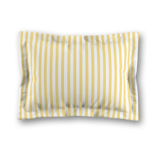 White Microfiber Sham with Flange, Thin Yellow Bars on Front, White Reverse Side, King (width x length) 22 x 38 inches / 56 x 97 cm