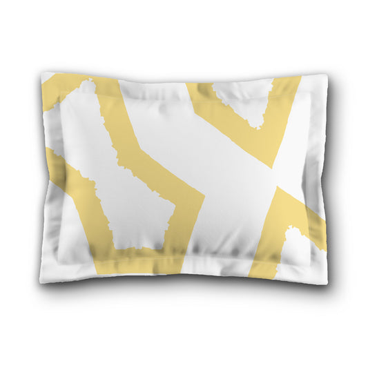 White Microfiber Sham with Flange, Bold Yellow Graphic on Front, White Reverse Side, King (width x length) 22 x 38 inches / 56 x 97 cm