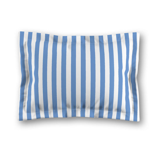 White Microfiber Sham with Flange, Blue Bars on Front | MFSF-1400-051