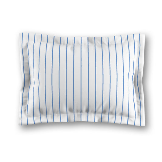 White Microfiber Sham with Flange, Blue Stripes on Front, White Reverse Side | MFSF-1400-151