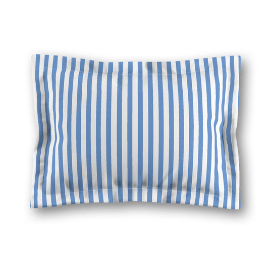 White Microfiber Sham with Flange, Thin Blue Bars on Front, White Reverse Side | MFSF-1400-241