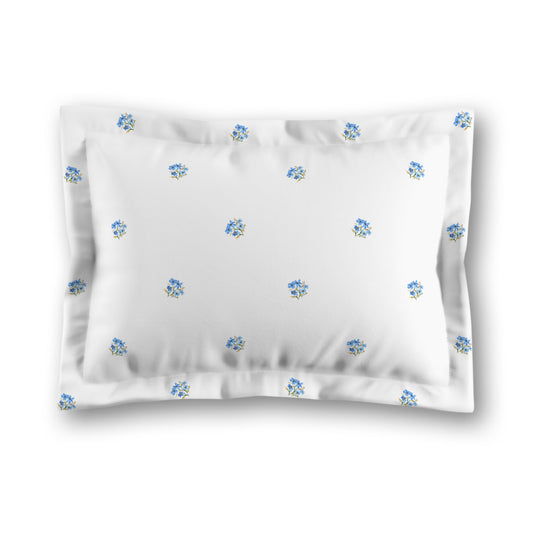 White Microfiber Pillow Sham with Flange, Small Blue Floral Pattern | MFSF-1406