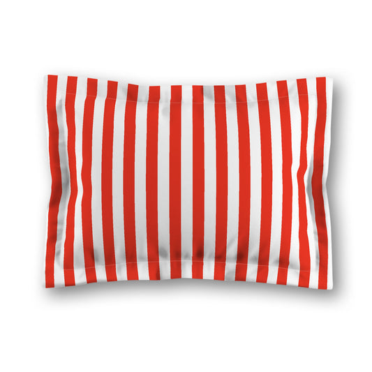 White Microfiber Sham with Flange, Red Bars on Front | MFSF-1410-051