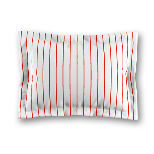 White Microfiber Sham with Flange, Red Stripes on Front, White Reverse Side | MFSF-1410-151