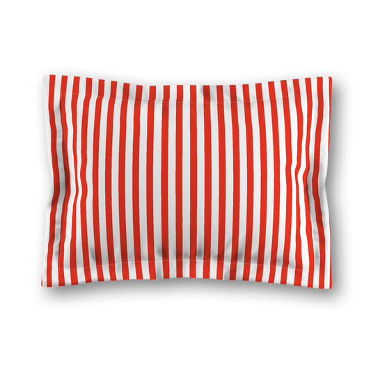 White Microfiber Sham with Flange, Thin Red Bars on Front, White Reverse Side | MFSF-1410-241