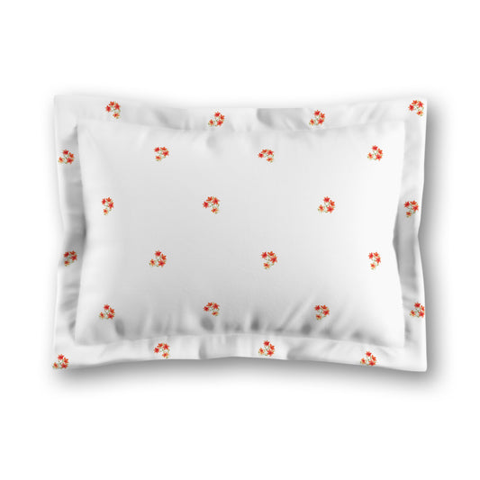 White Microfiber Pillow Sham with Flange, Small Red Floral Pattern | MFSF-1416