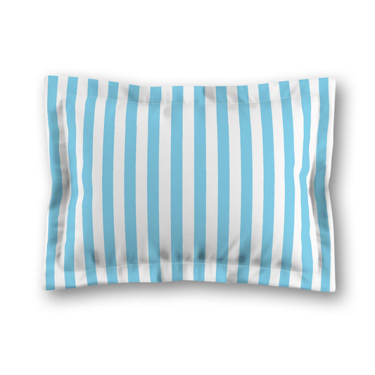 White Microfiber Sham with Flange, Blue Bars on Front | MFSF-1430-051