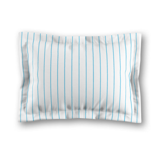 White Microfiber Sham with Flange, Blue Stripes on Front, White Reverse Side | MFSF-1430-151