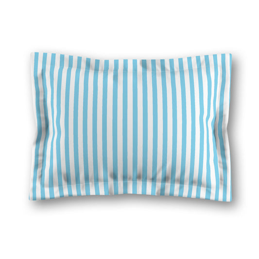 White Microfiber Sham with Flange, Thin Blue Bars on Front, White Reverse Side | MFSF-1430-241