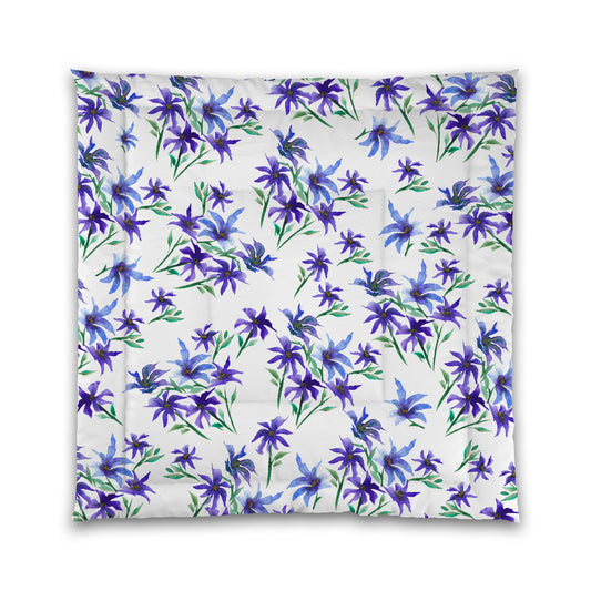 White Microfiber Comforter, Large Purple Floral Print | MFCO-1304
