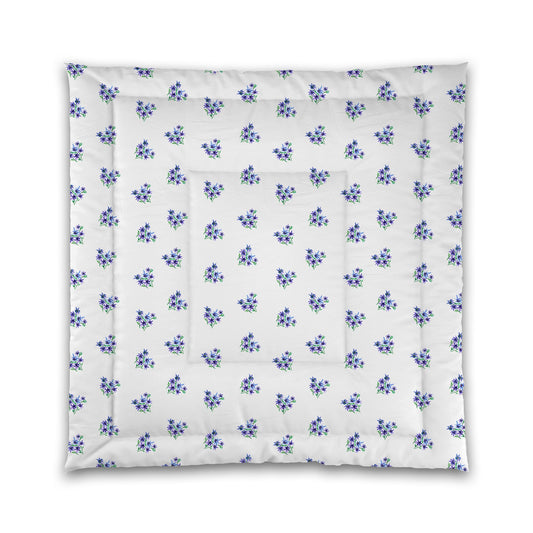 White Microfiber Comforter, Medium Purple Floral Pattern | MFCO-1305