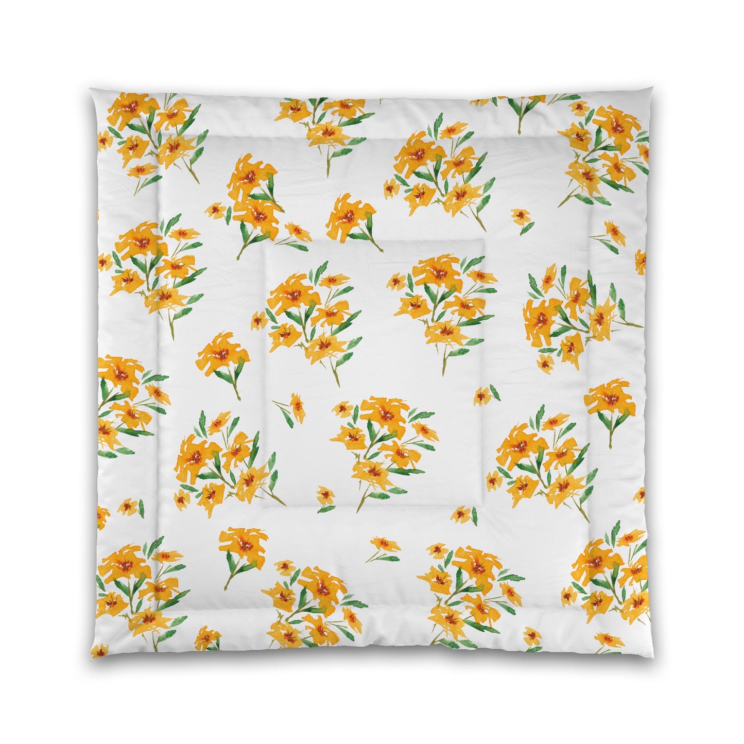 White Microfiber Comforter, Large Yellow-Orange Floral Print | MFCO-1314