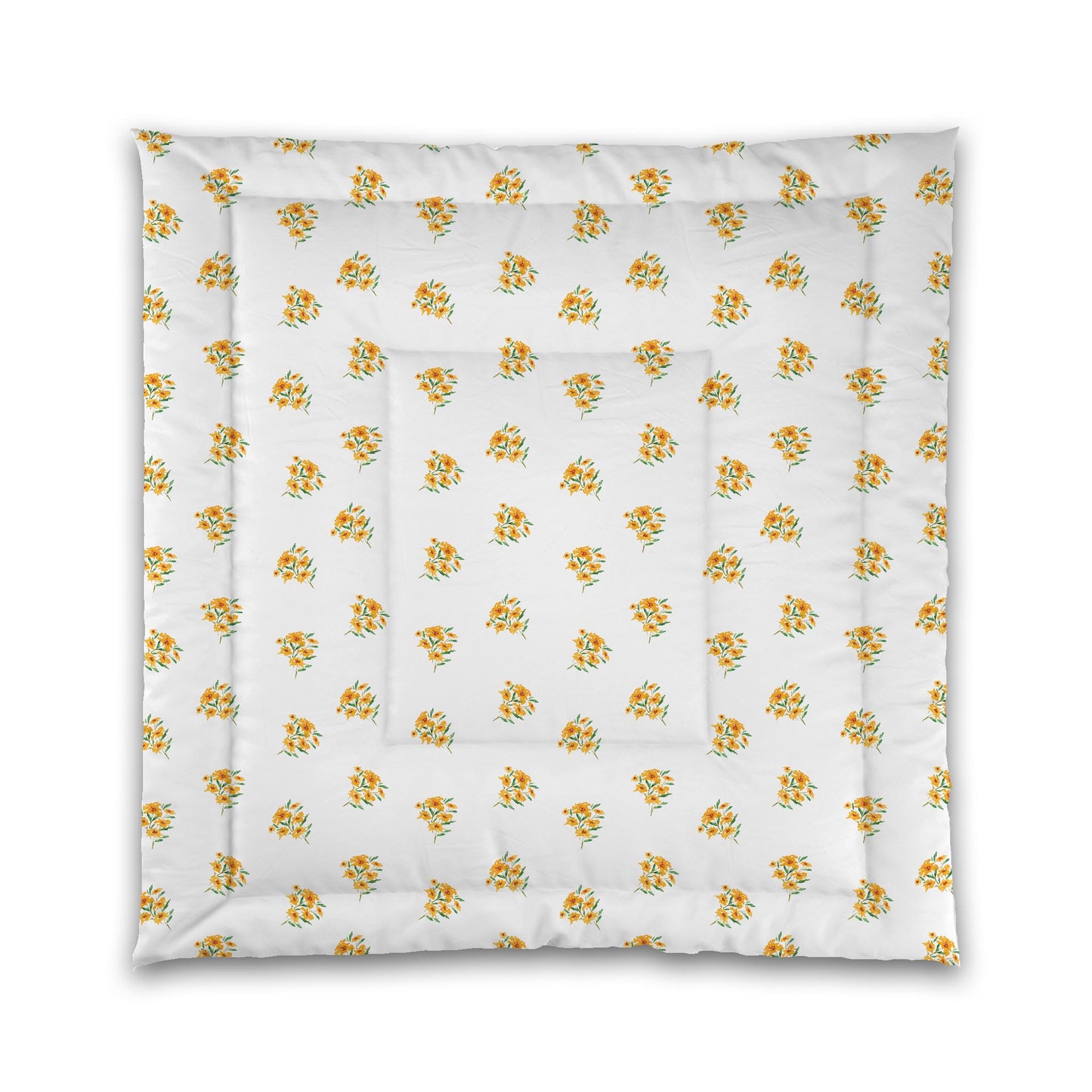 White Microfiber Comforter, Medium Yellow-Orange Floral Pattern | MFCO-1315