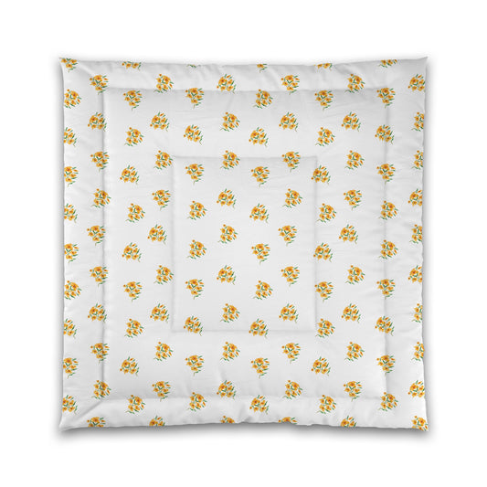 White Microfiber Comforter, Medium Yellow-Orange Floral Pattern | MFCO-1315