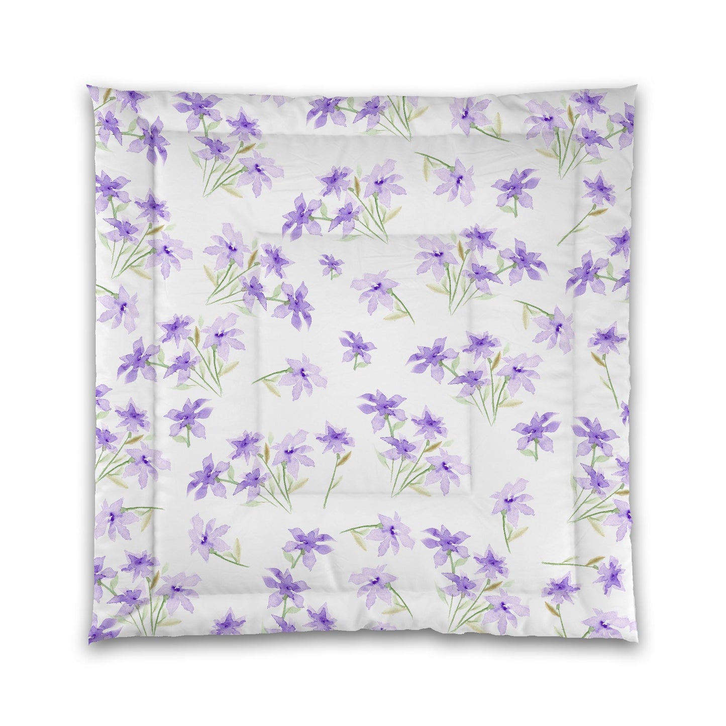 White Microfiber Comforter, Large Purple Floral Print | MFCO-1324