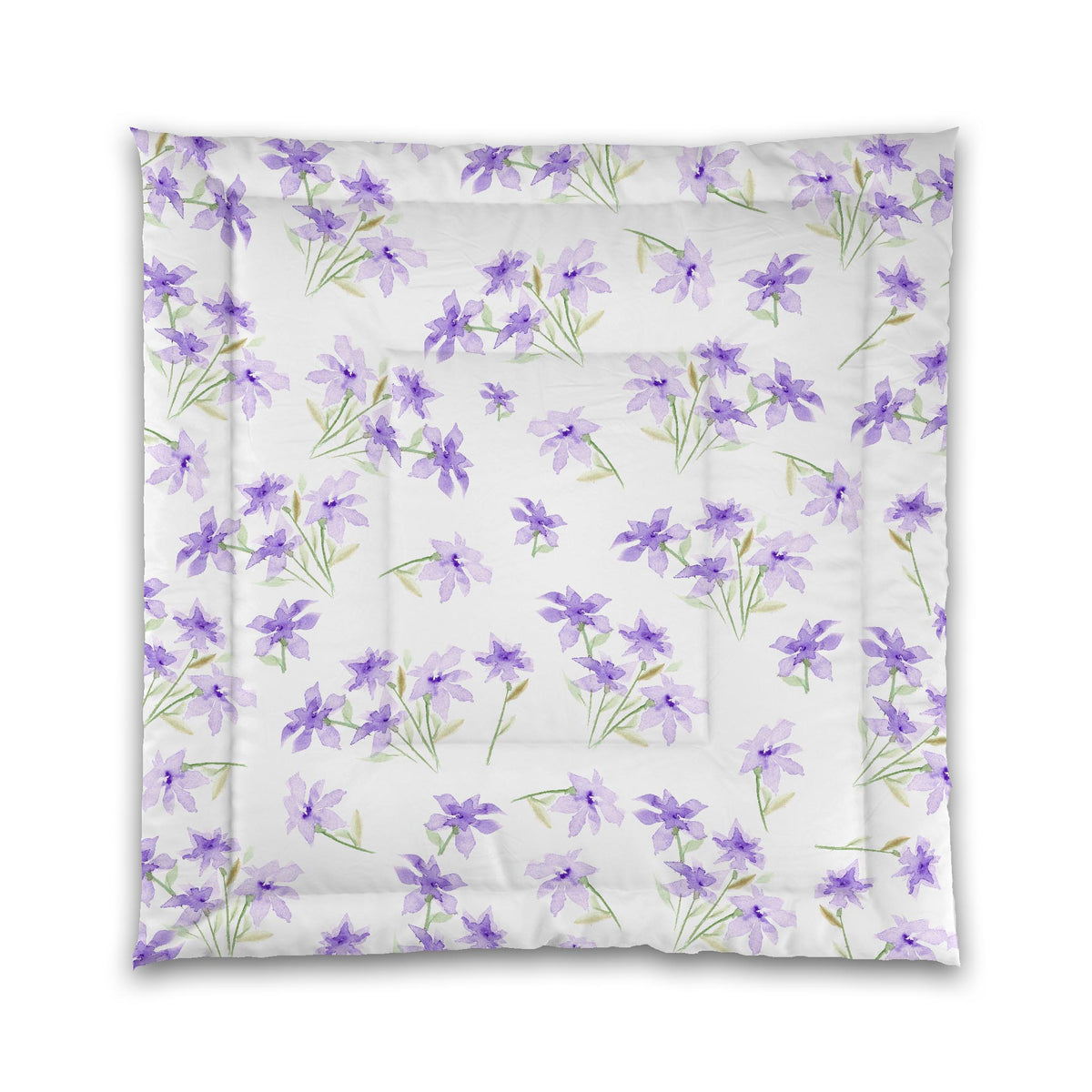 Soft Purple Bloom — White Microfiber Comforter with Large Purple Floral Print | Queen - 88 x 88 inches