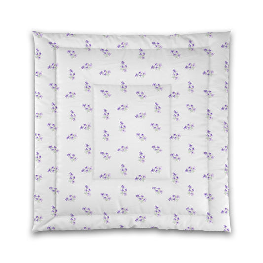 White Microfiber Comforter, Medium Purple Floral Pattern | MFCO-1325