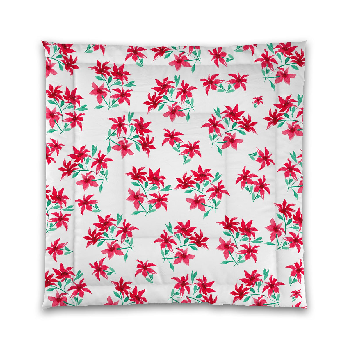 Scarlet Bloom — White Microfiber Comforter with Large Red Floral Print | Queen - 88 x 88 inches